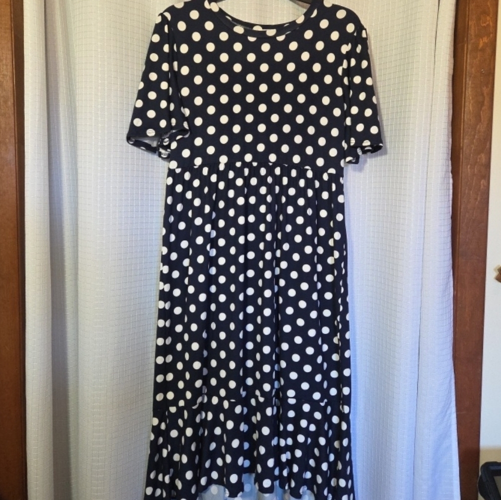Reborn J Polka Dot Navy Midi Dress Size XL